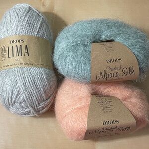 Drops Garnstudio Brushed Alpaca Silk Yarn Set - Gray, Blue, and Pink